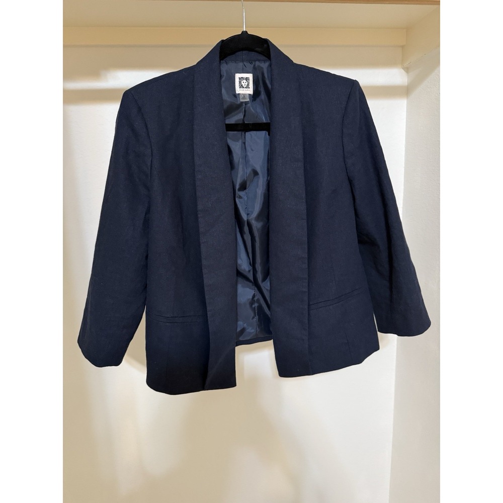 Anne Klein Women's Navy Notch Collar Blazer Suit Jacket Size M Long Sleeve